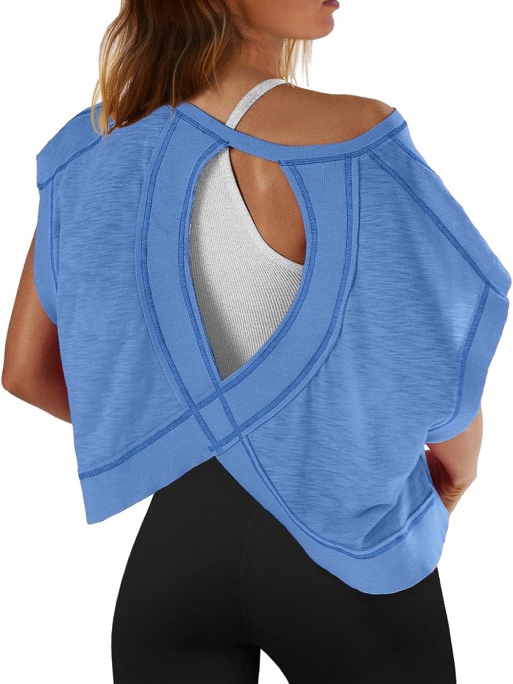 Light Blue Crop Muscle Tee with Back Keyhole